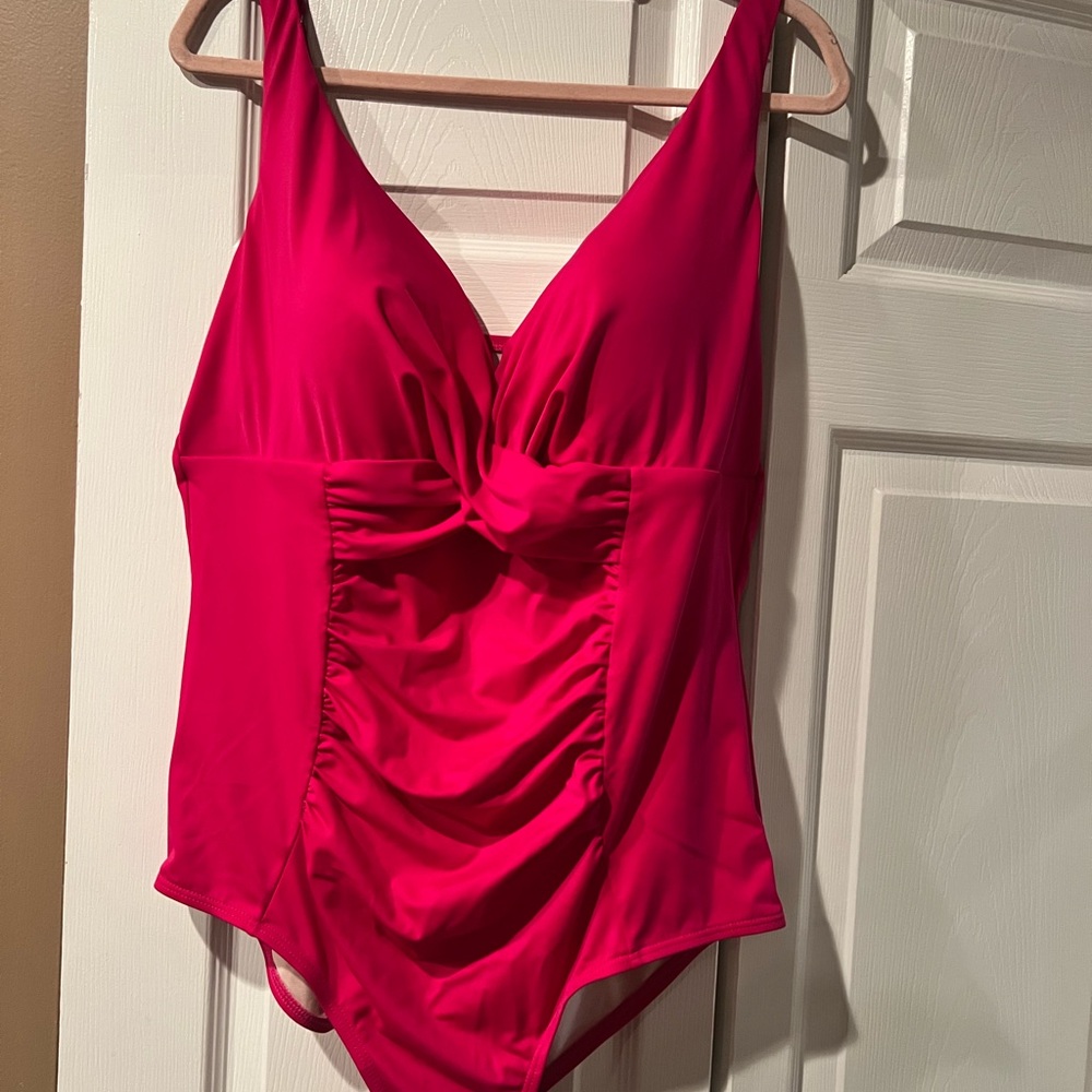 Swimsuits For All Magenta Ruched V-Neck Intimate-Handwashed Never Worn